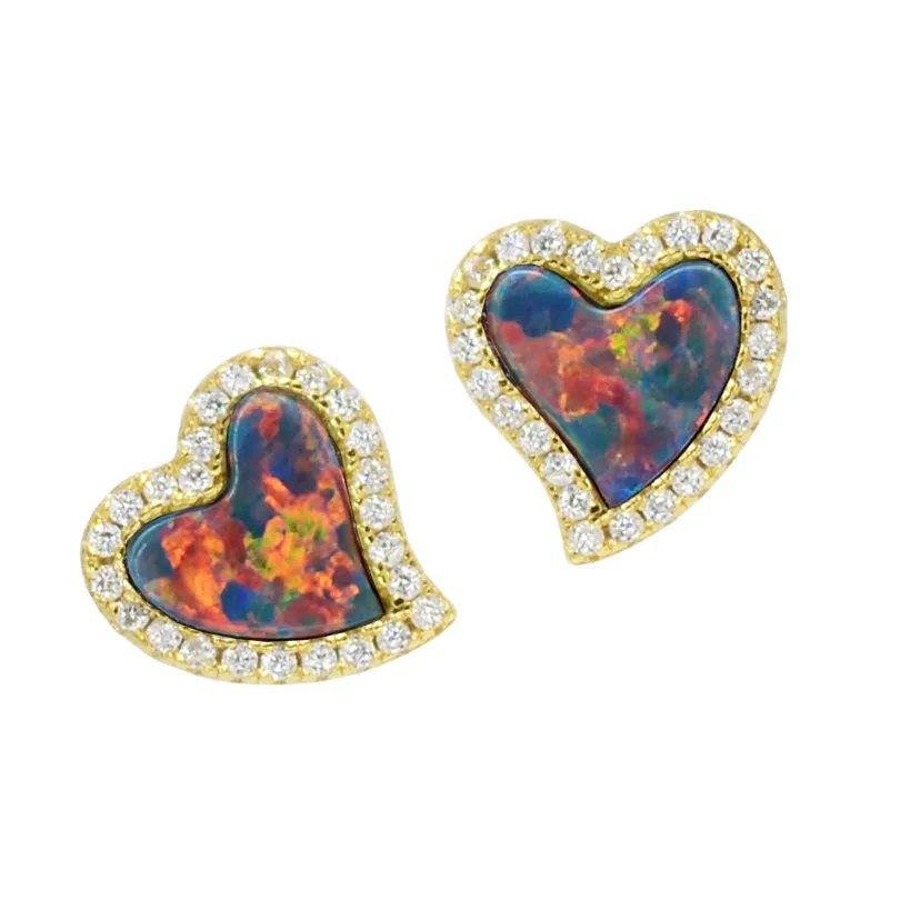 Amore Heart Stud Earrings - Opal