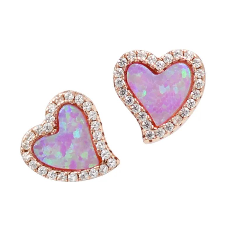 Amore Heart Stud Earrings - Opal