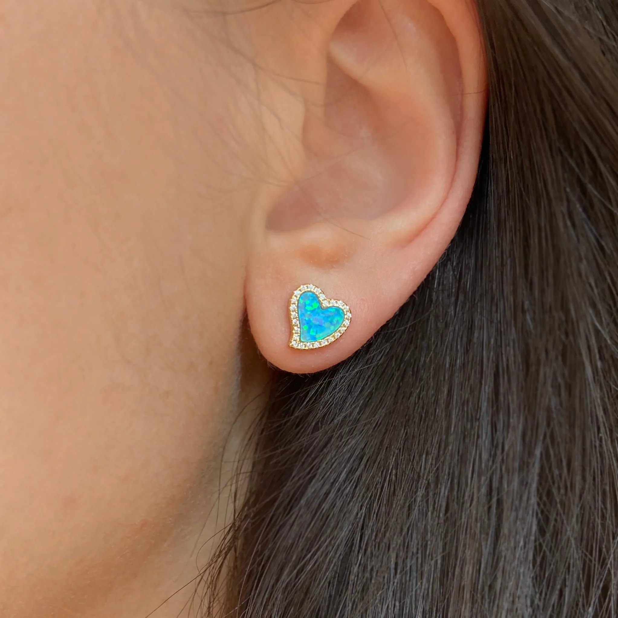 Amore Heart Stud Earrings - Opal