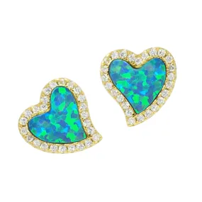 Amore Heart Stud Earrings - Opal