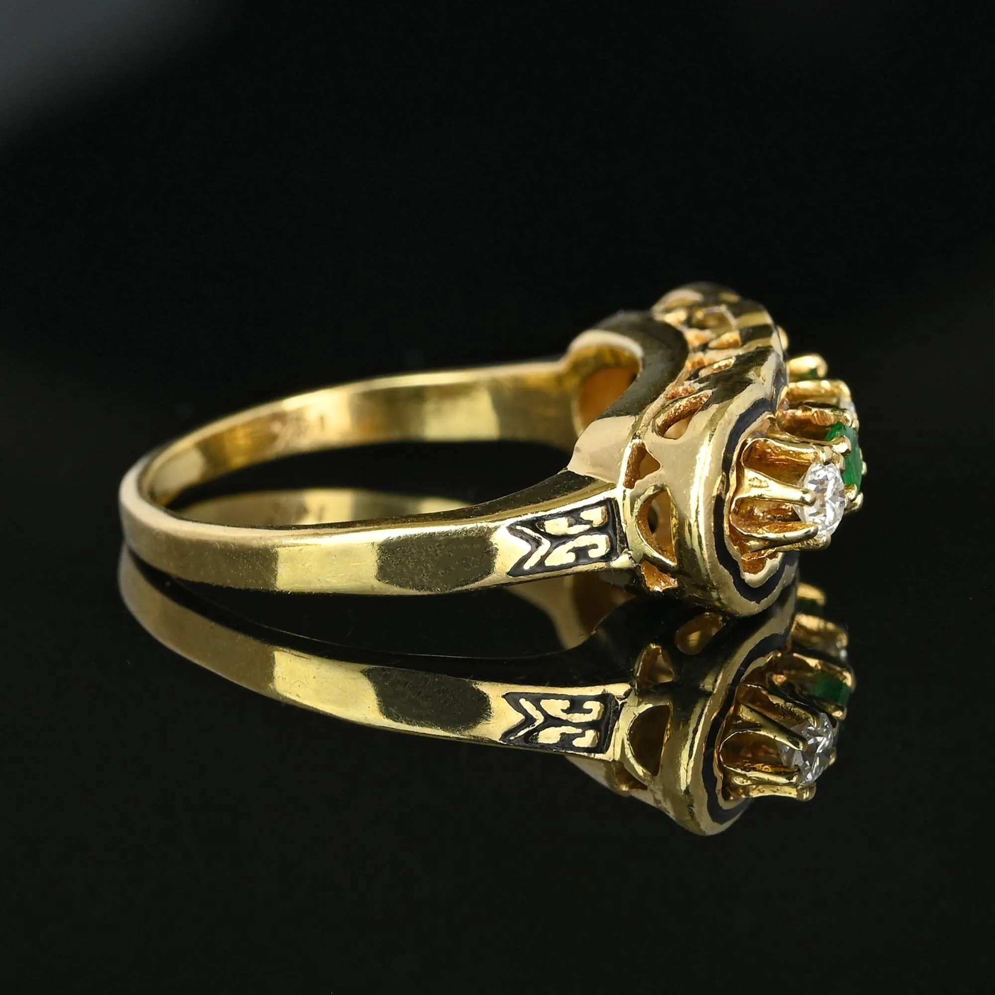Antique 14K Gold Enamel Diamond Emerald Ring