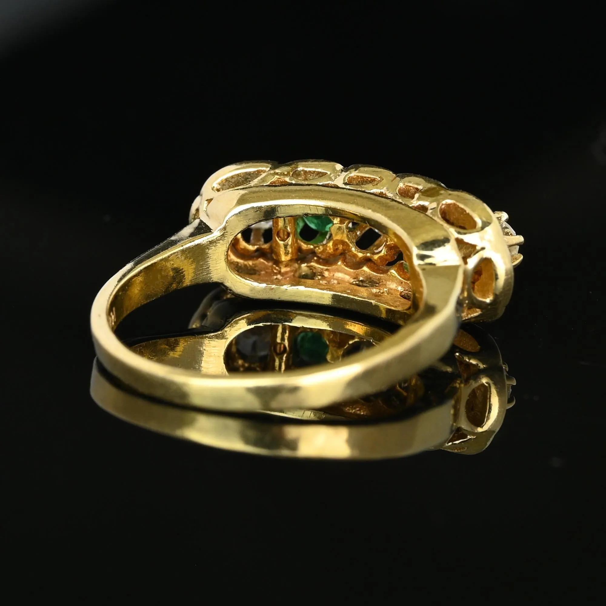Antique 14K Gold Enamel Diamond Emerald Ring