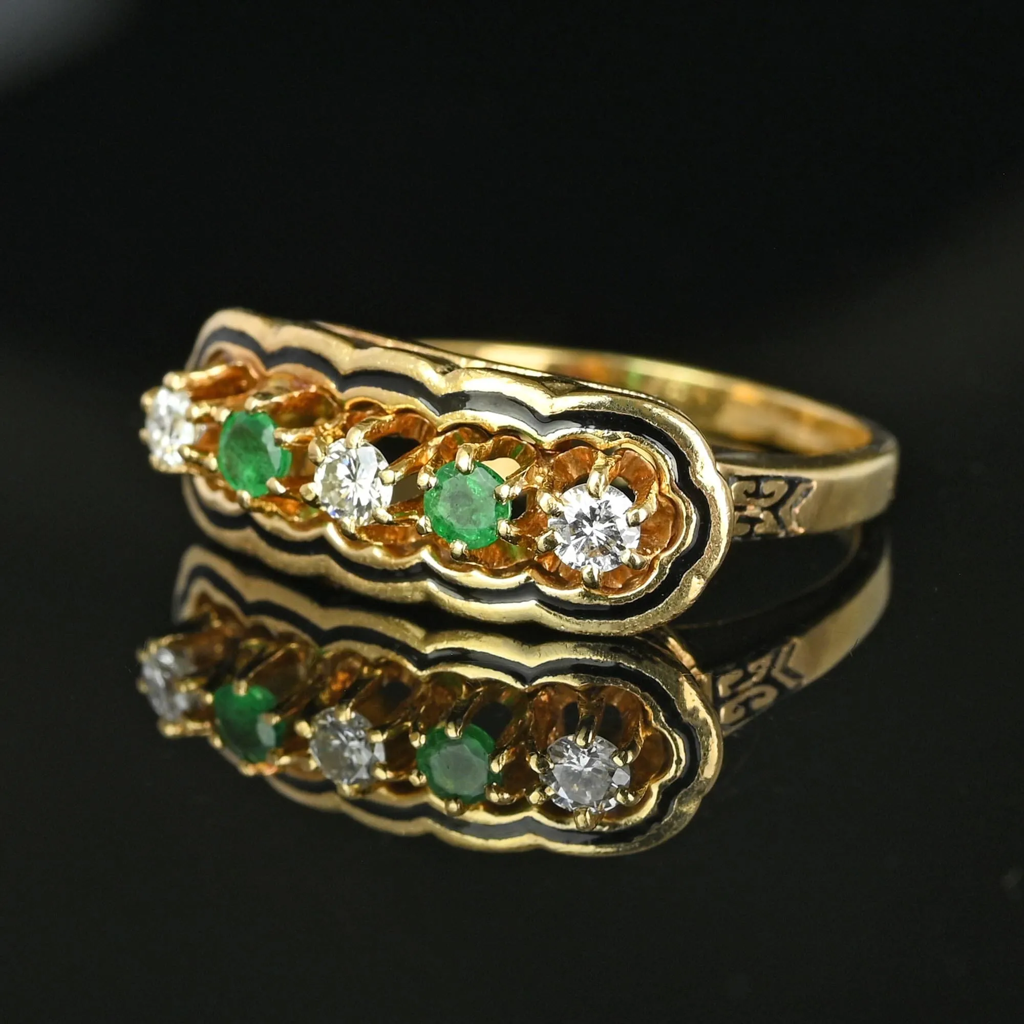 Antique 14K Gold Enamel Diamond Emerald Ring