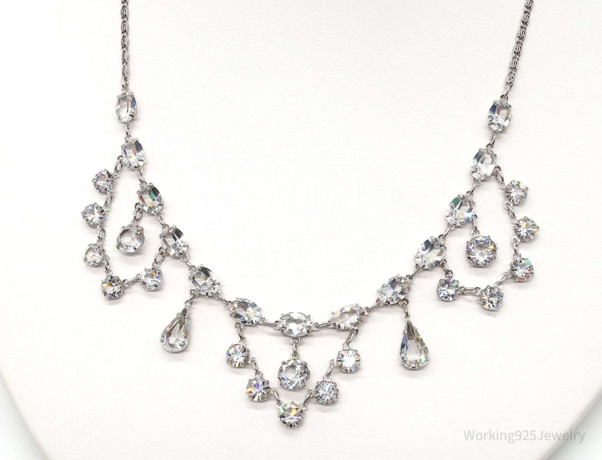 Antique Crystal Sterling Silver Necklace 16"