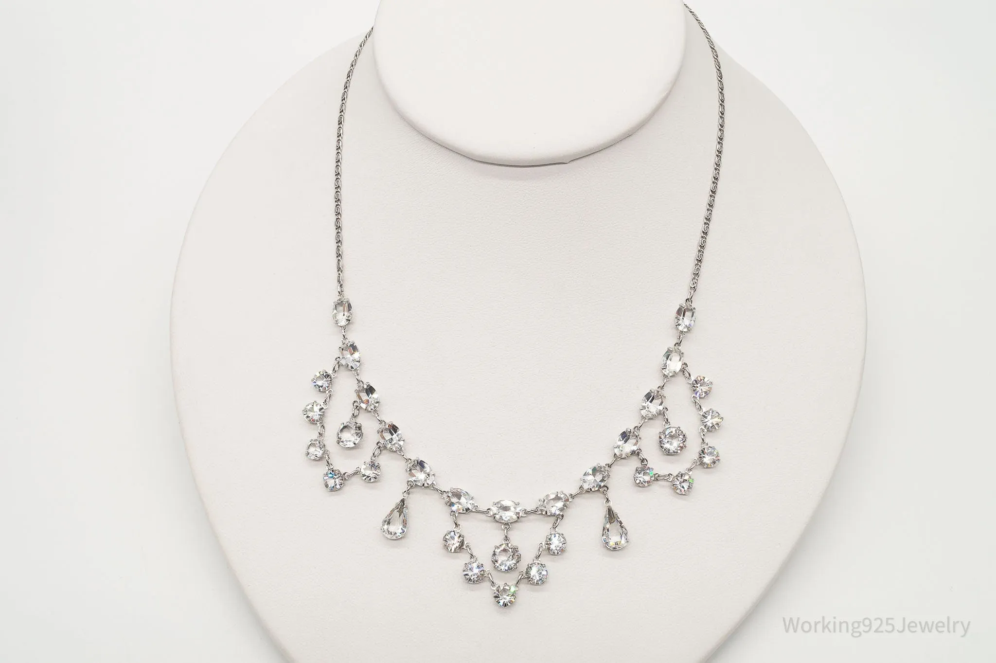 Antique Crystal Sterling Silver Necklace 16"