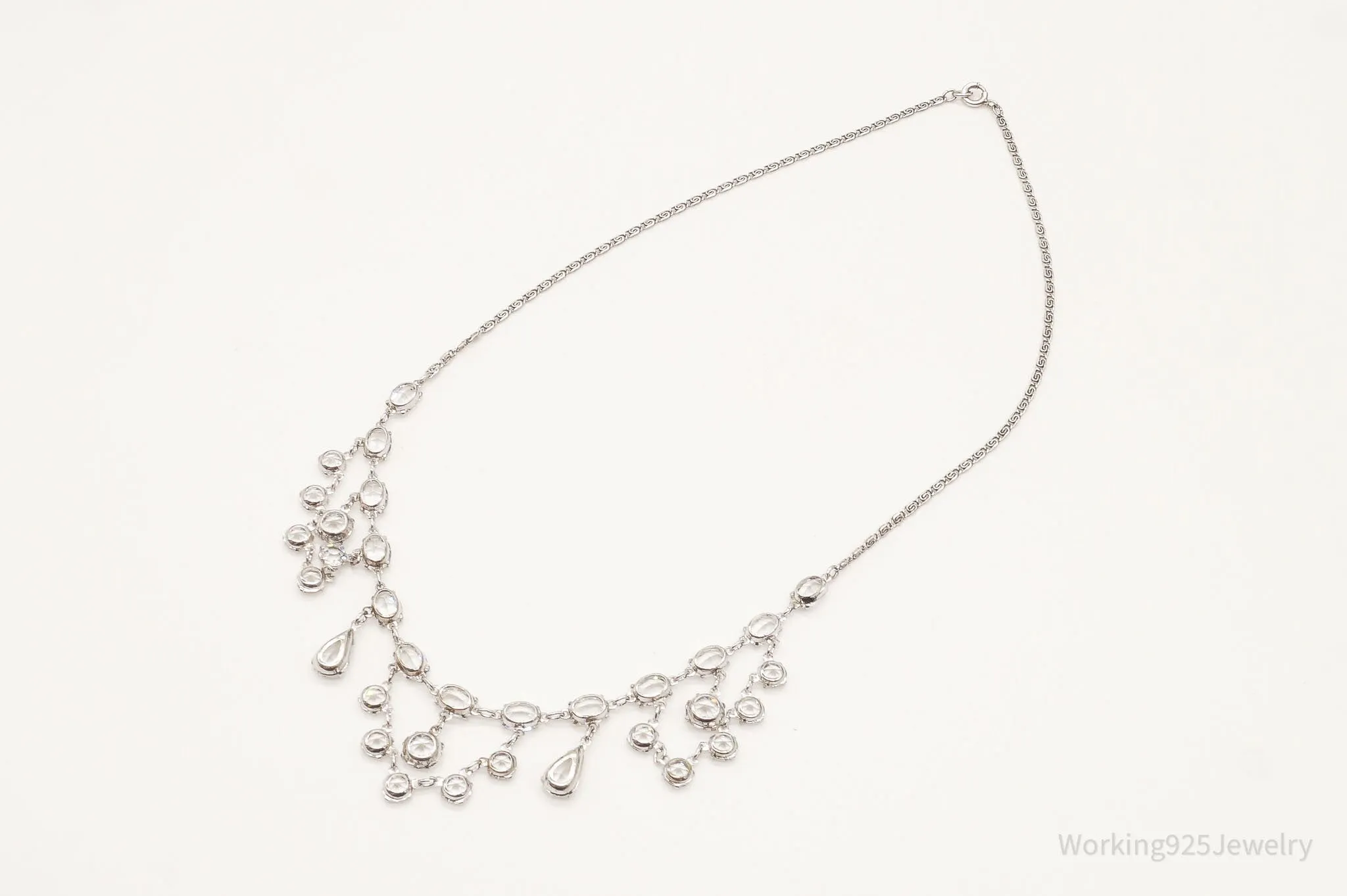 Antique Crystal Sterling Silver Necklace 16"