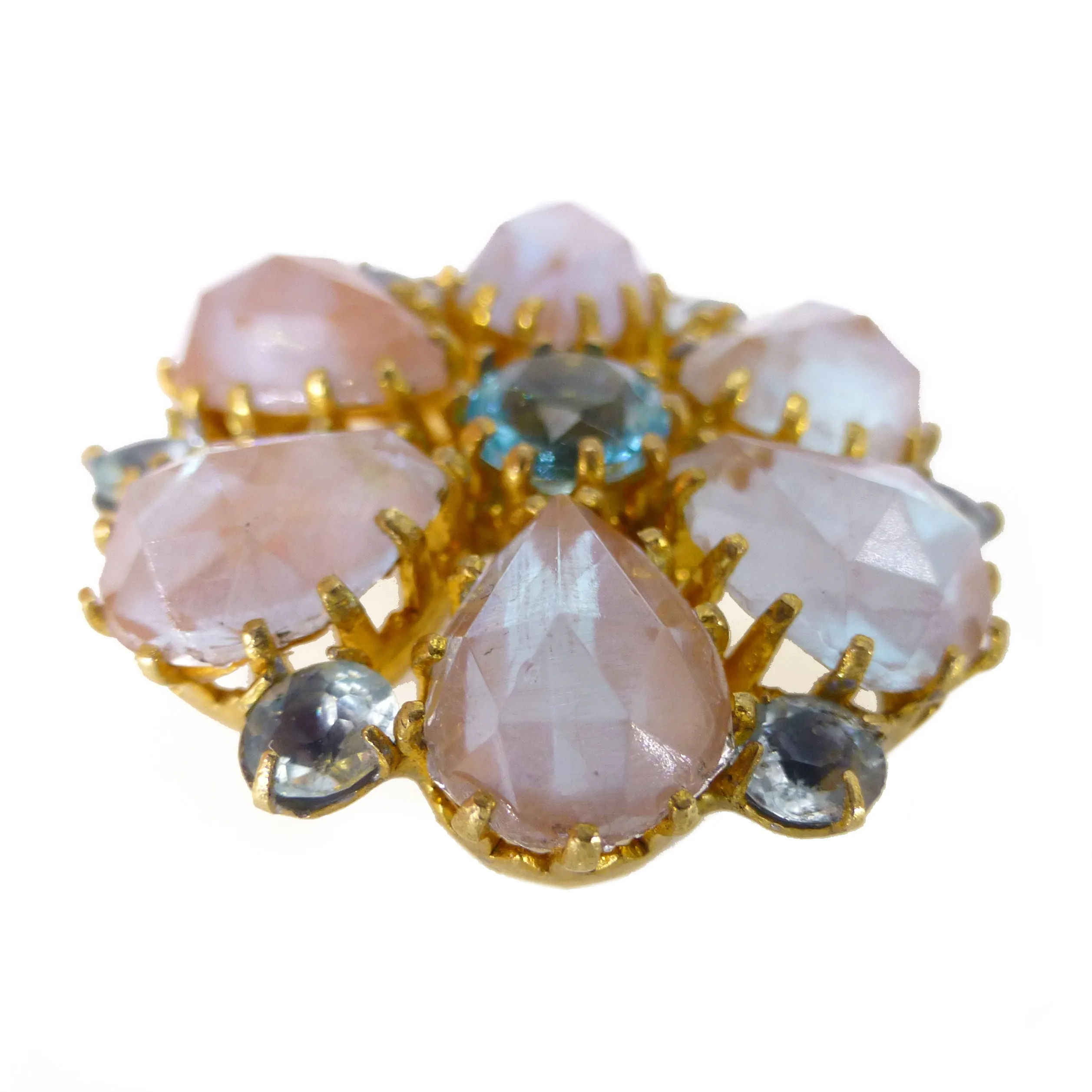 Antique Edwardian Saphiret Faceted Glass Flower Pendant