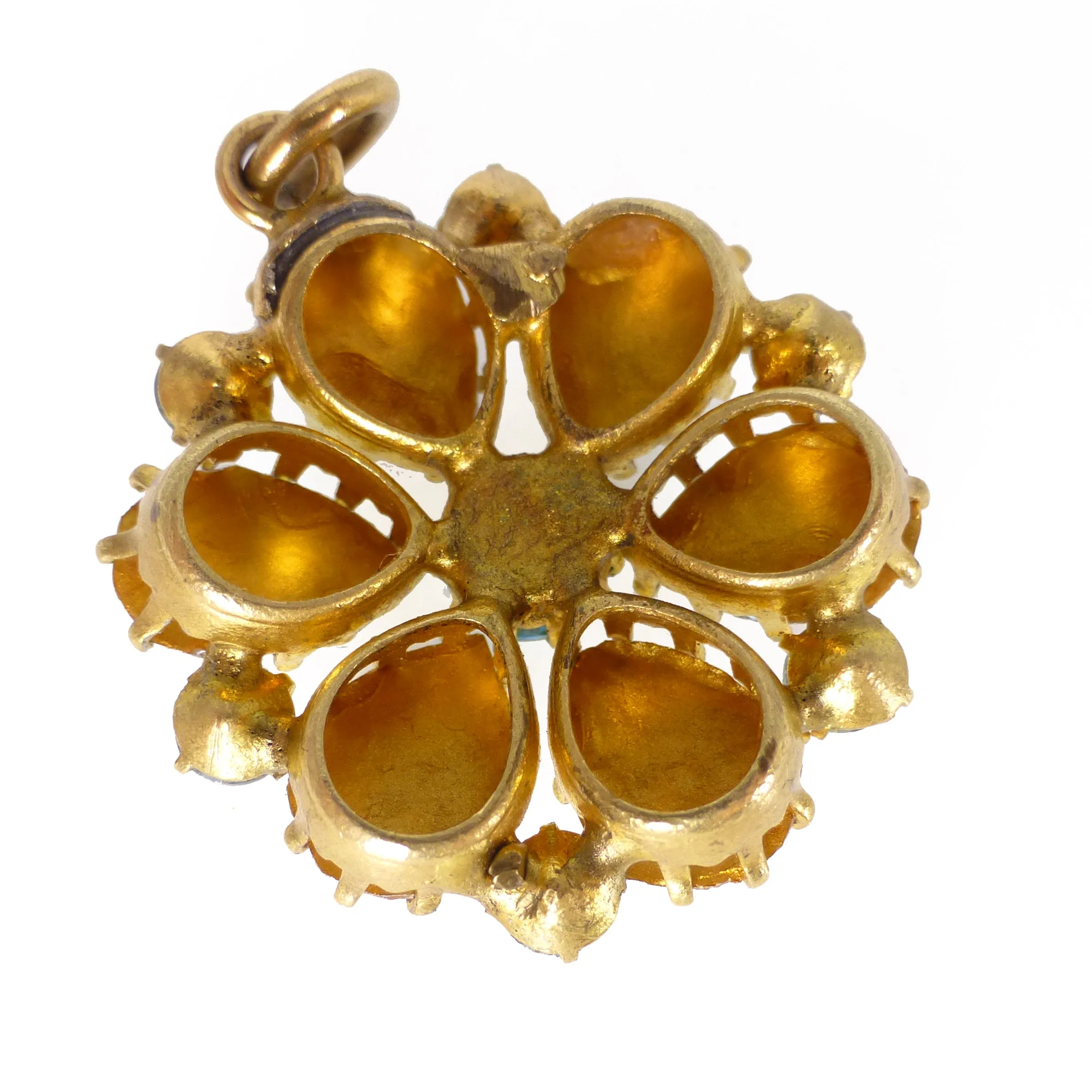 Antique Edwardian Saphiret Faceted Glass Flower Pendant