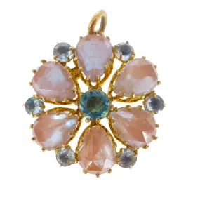 Antique Edwardian Saphiret Faceted Glass Flower Pendant