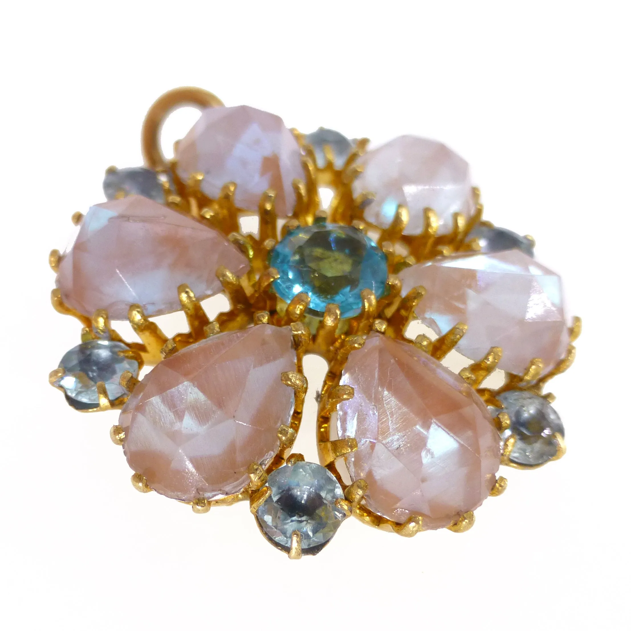 Antique Edwardian Saphiret Faceted Glass Flower Pendant