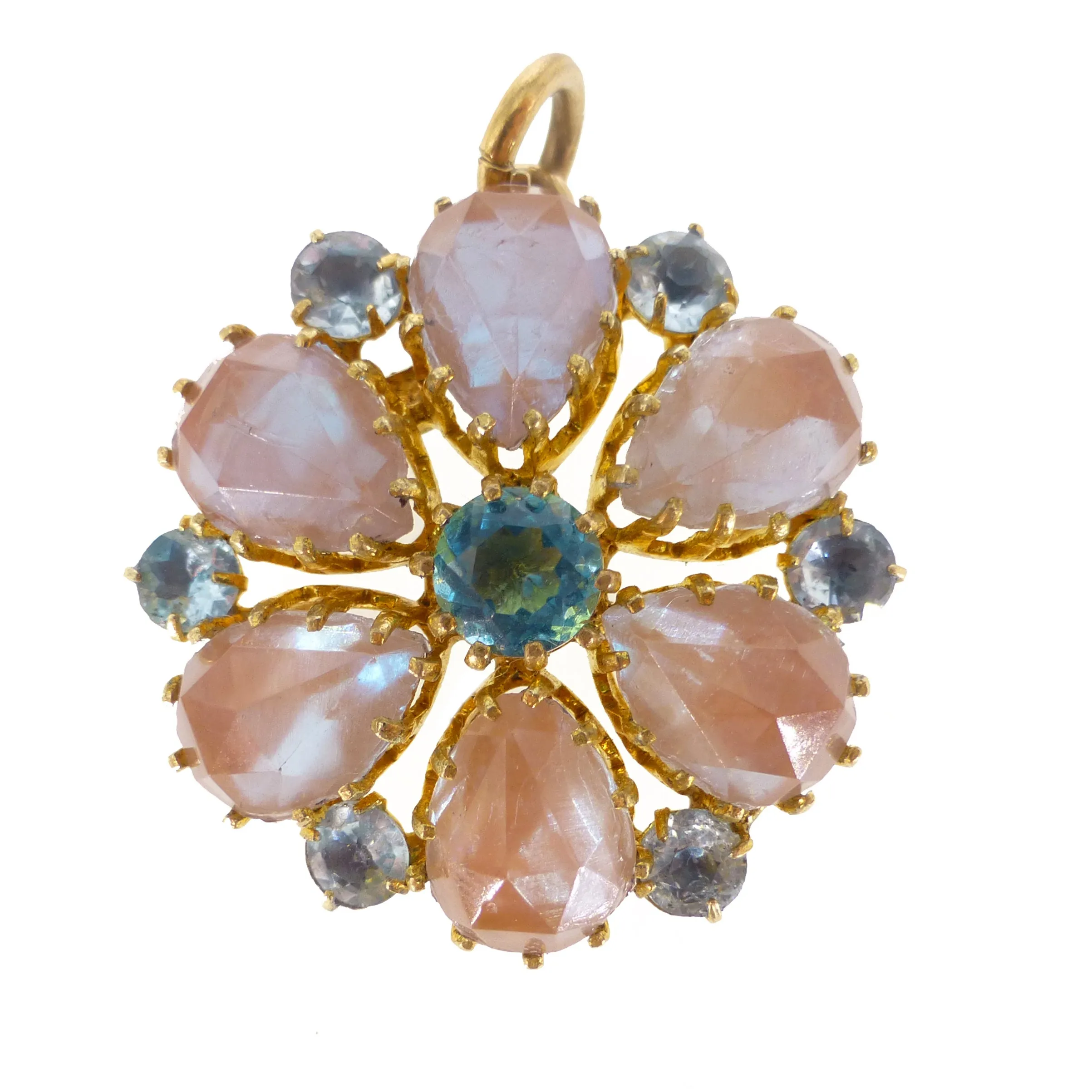 Antique Edwardian Saphiret Faceted Glass Flower Pendant