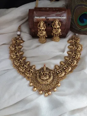 Antique Finish Necklace Set With Lord Lakshmi With Matching Jhumki