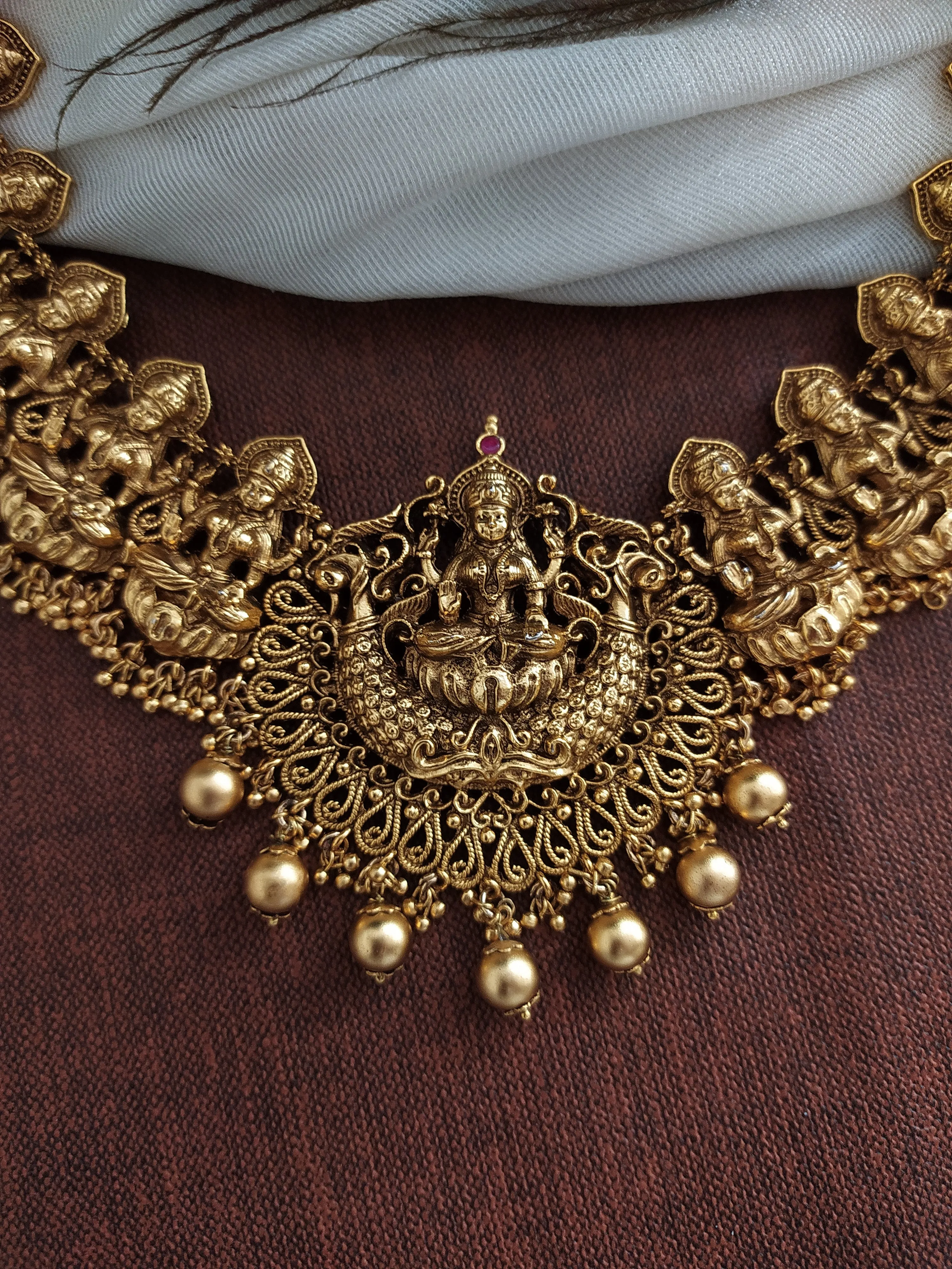 Antique Finish Necklace Set With Lord Lakshmi With Matching Jhumki