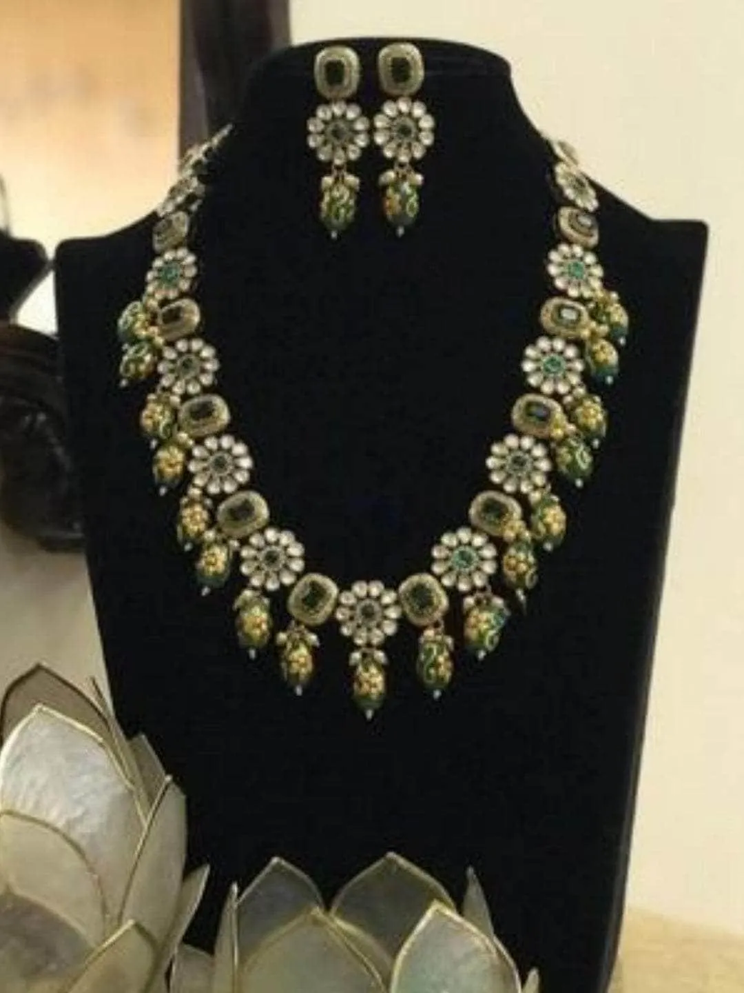 Antique Flower Motif Semi Precious Set