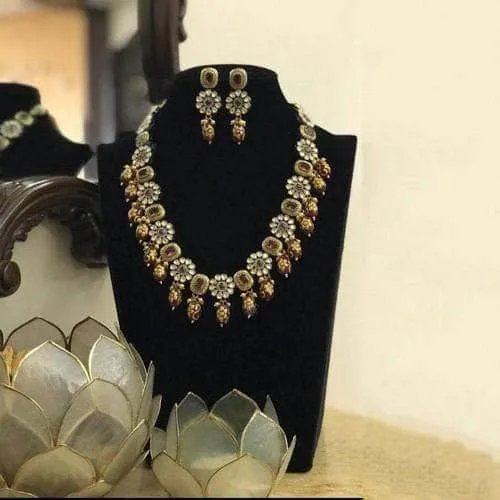 Antique Flower Motif Semi Precious Set