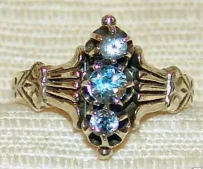 Antique Style 0.33ct Aquamarine 3 Stone Sterling Silver Ring Size 5 1/2