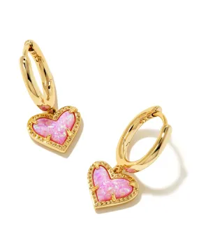 Ari Heart Huggie Earring in Gold Bubblegum Pink Kyocera Opal