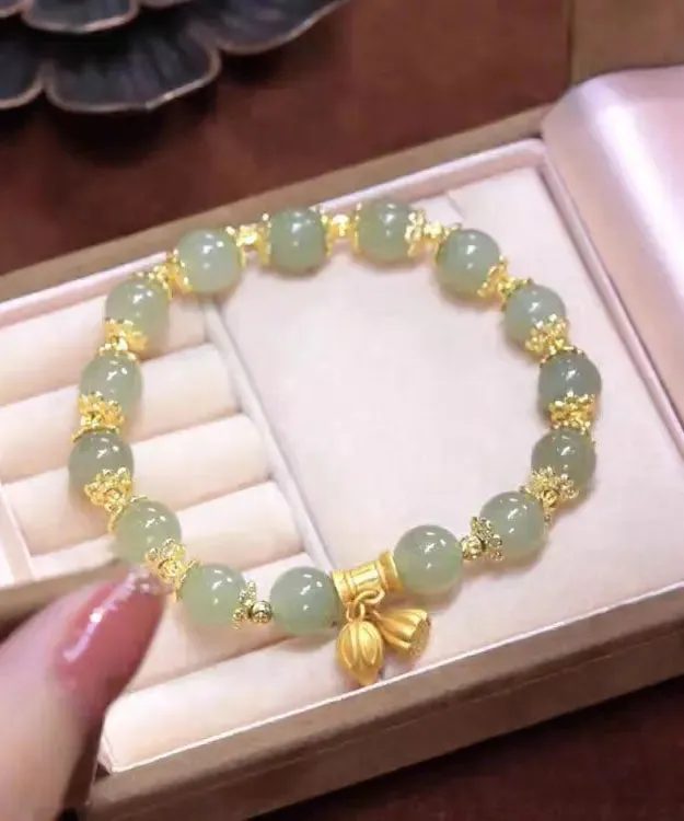 Art Cyan Jade Lotus Chain Bracelet ML0664