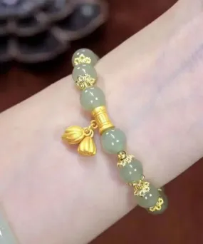 Art Cyan Jade Lotus Chain Bracelet ML0664