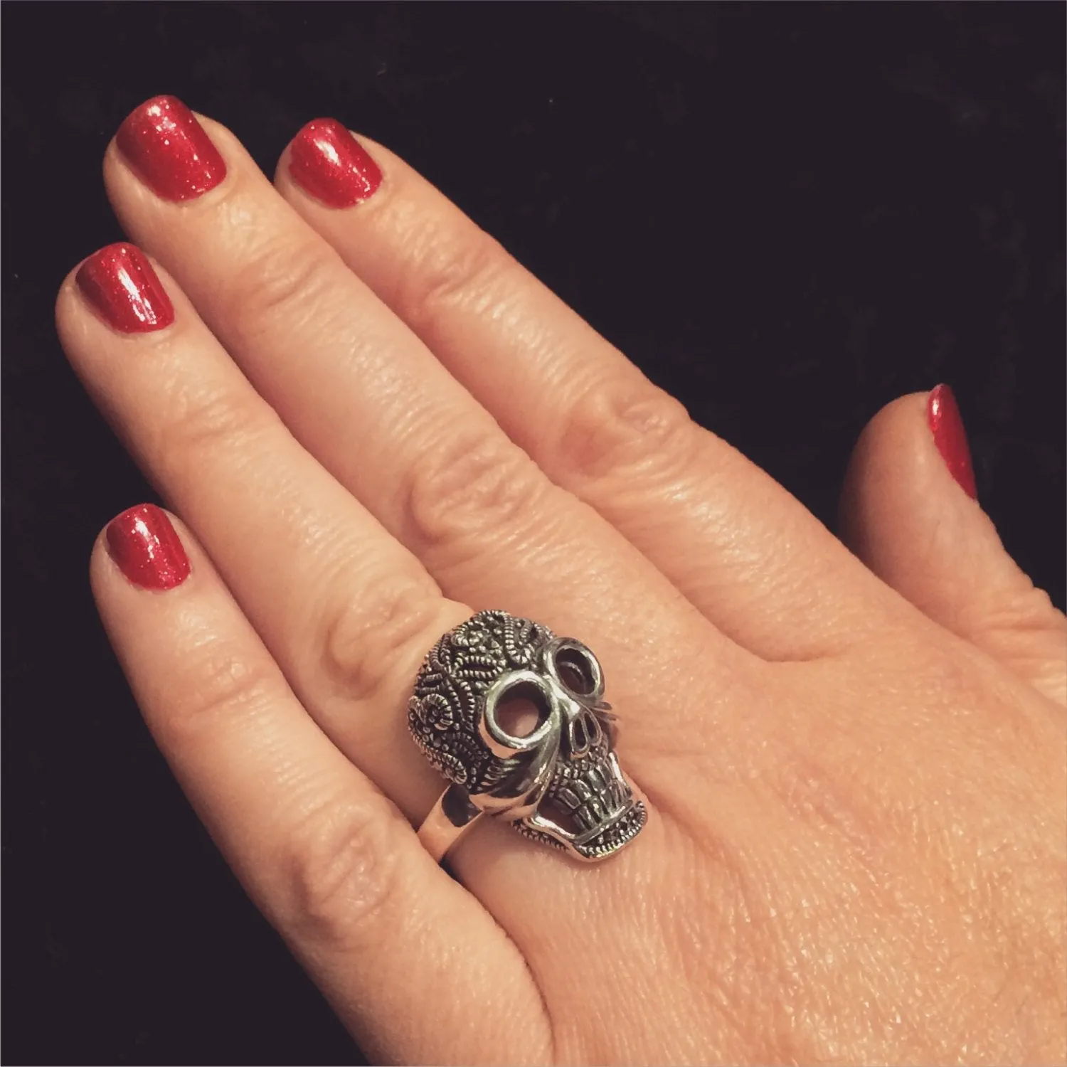 Art Deco Ring Silver Skull Marcasite