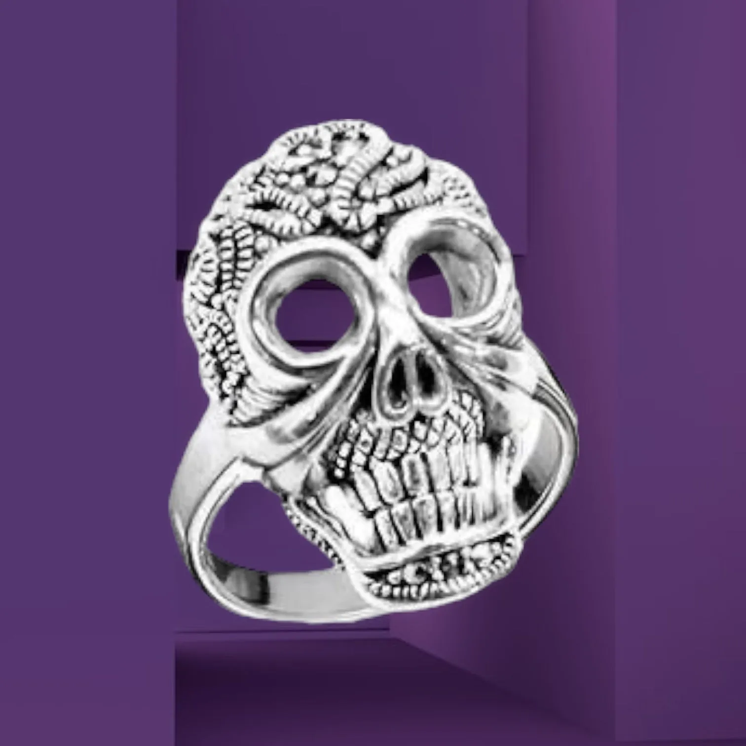 Art Deco Ring Silver Skull Marcasite