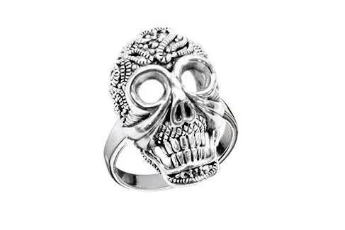 Art Deco Ring Silver Skull Marcasite