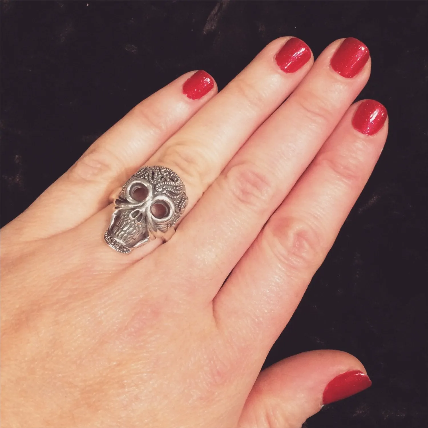 Art Deco Ring Silver Skull Marcasite
