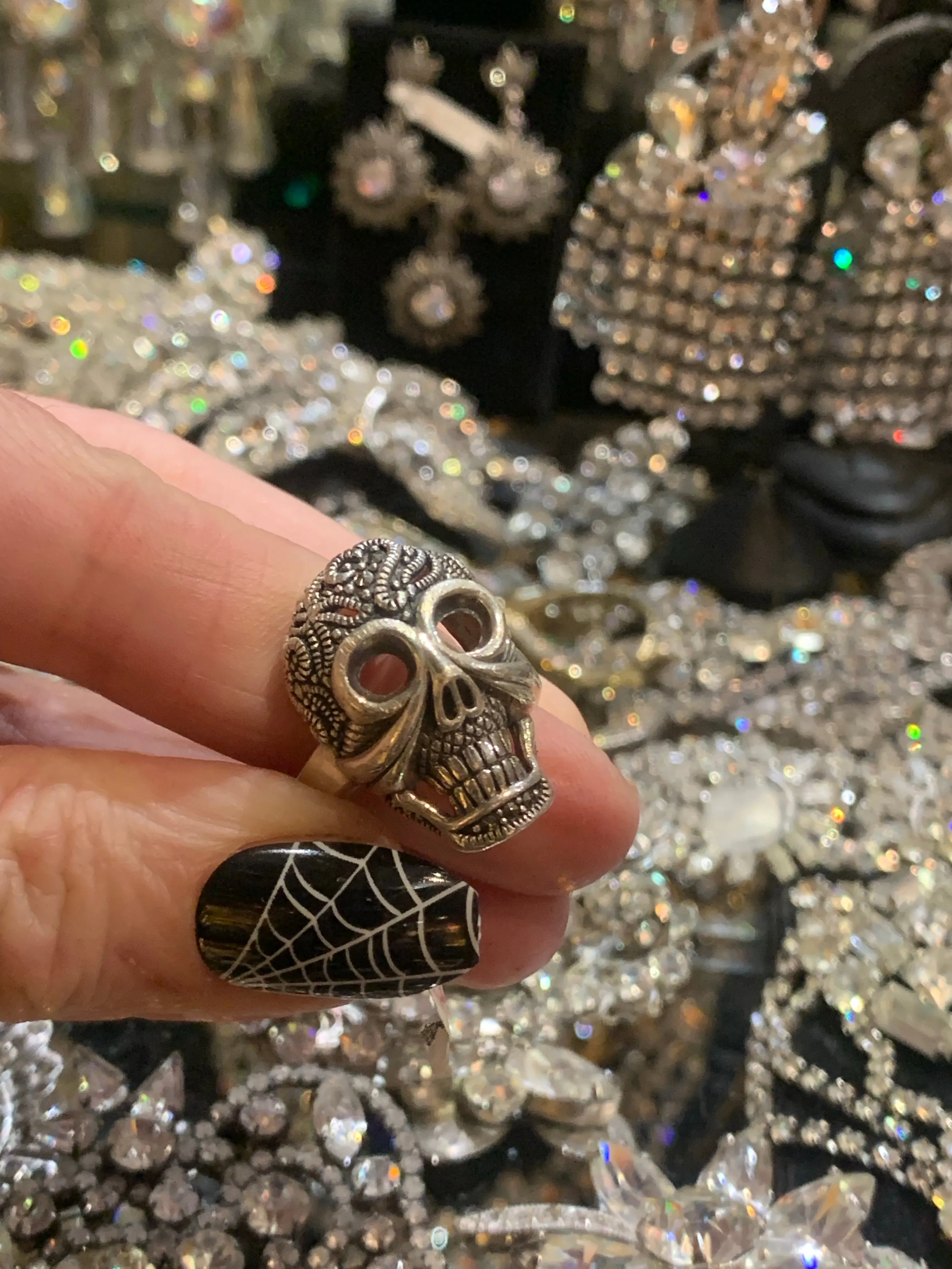 Art Deco Ring Silver Skull Marcasite