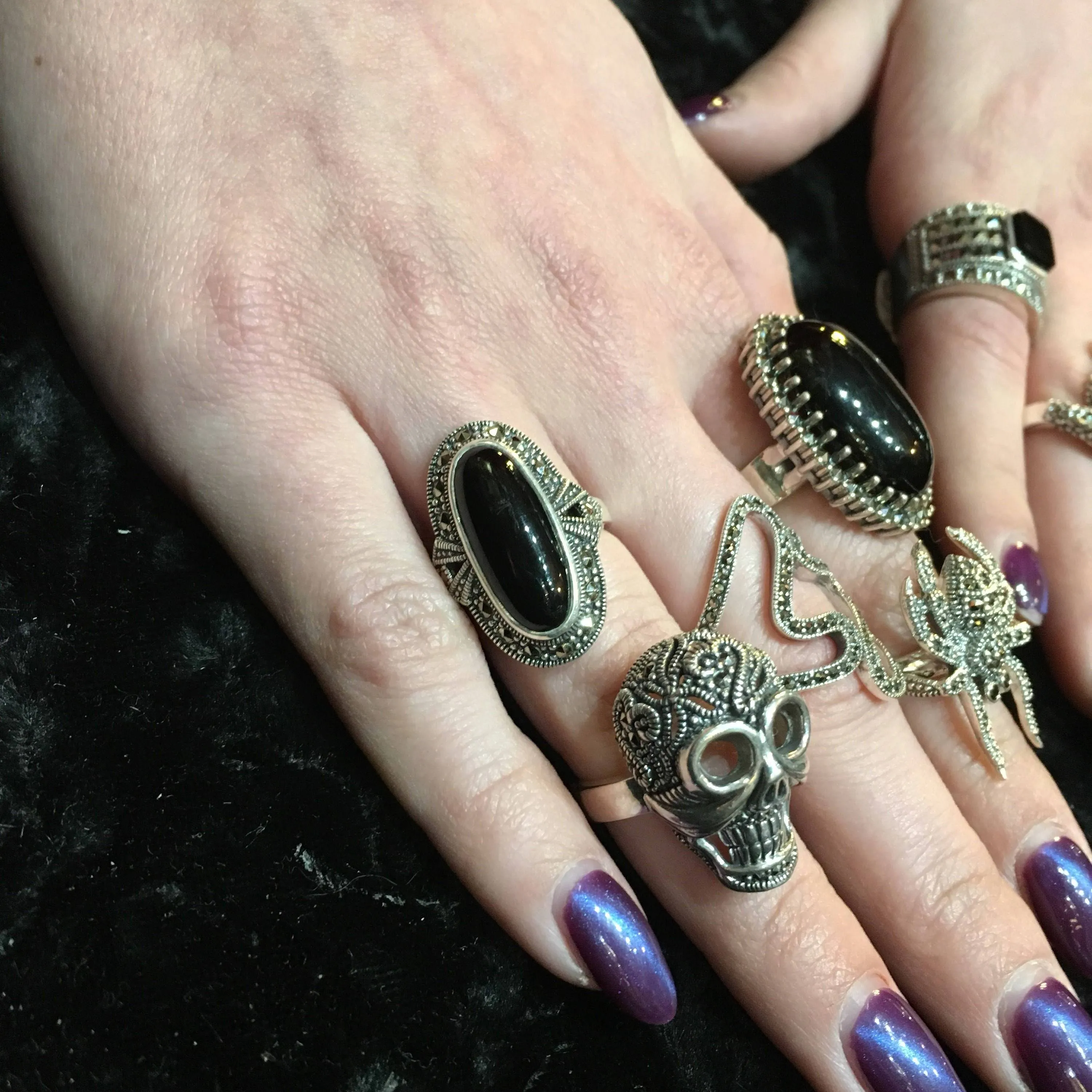 Art Deco Ring Silver Skull Marcasite
