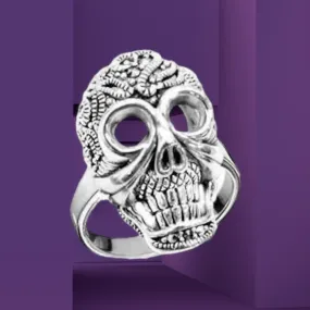 Art Deco Ring Silver Skull Marcasite