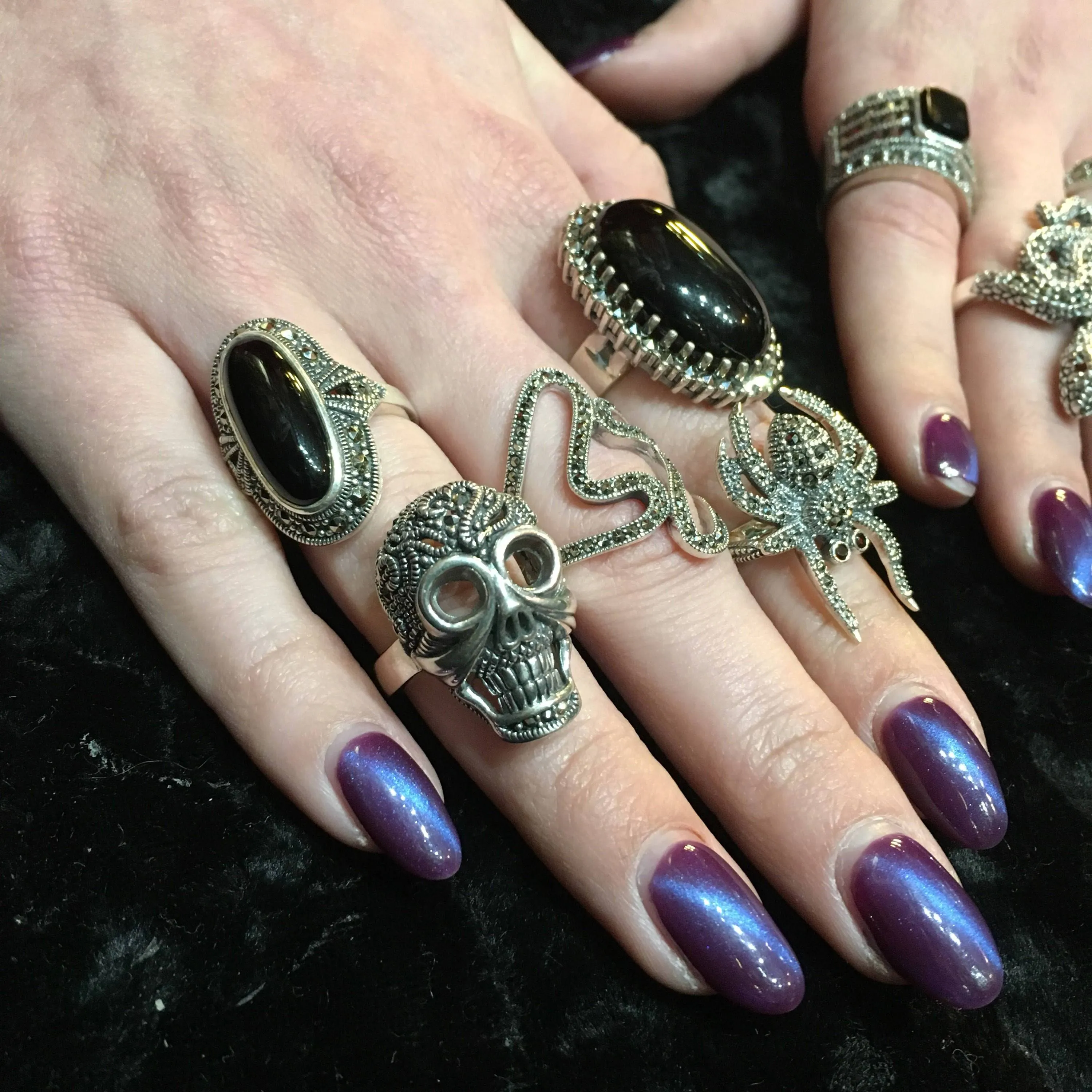 Art Deco Ring Silver Skull Marcasite