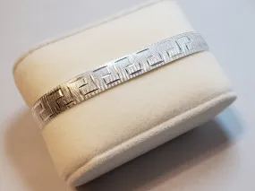 Artisan Crafted, Italian Made 7" Sterling Silver 13g. Diamond Cut, Greek Key Bracelet with Lobster Claw Clasp 