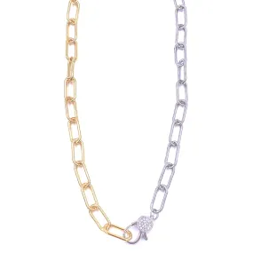 Ashley Gold Stainless Steel Gold Plated Mixed Metal CZ Lobster Clasp Link Necklace