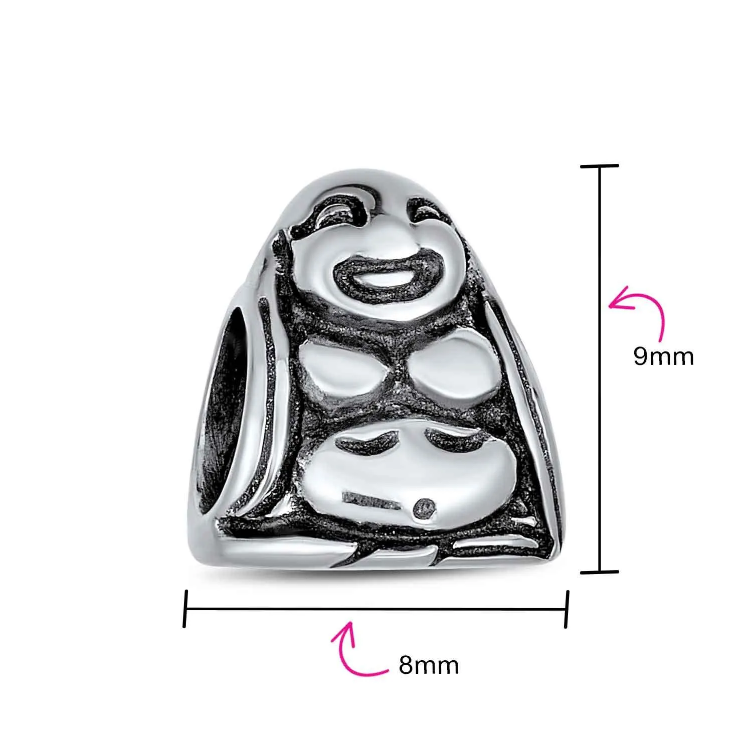 Asian Laughing Buddha Spiritual Mediation Charm Bead Sterling Silver