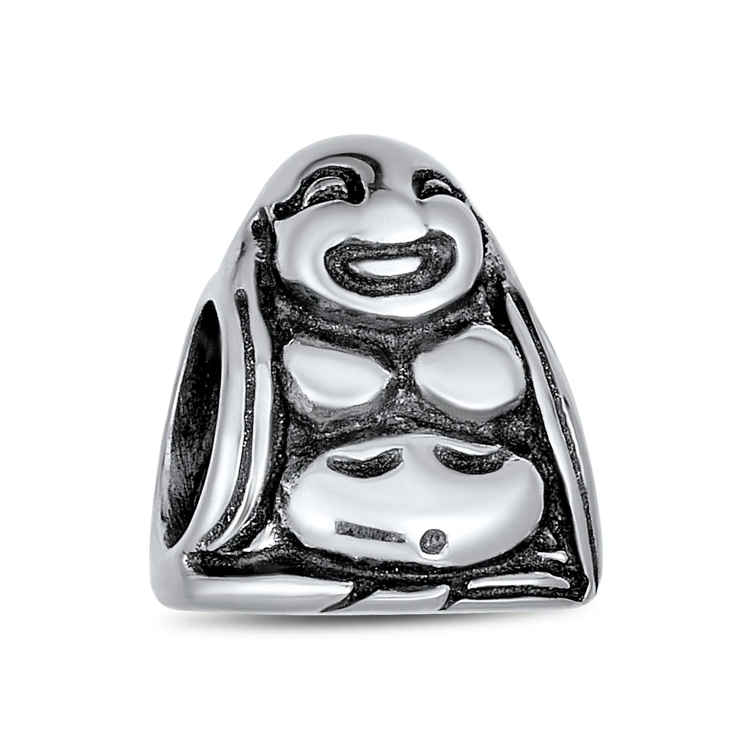 Asian Laughing Buddha Spiritual Mediation Charm Bead Sterling Silver