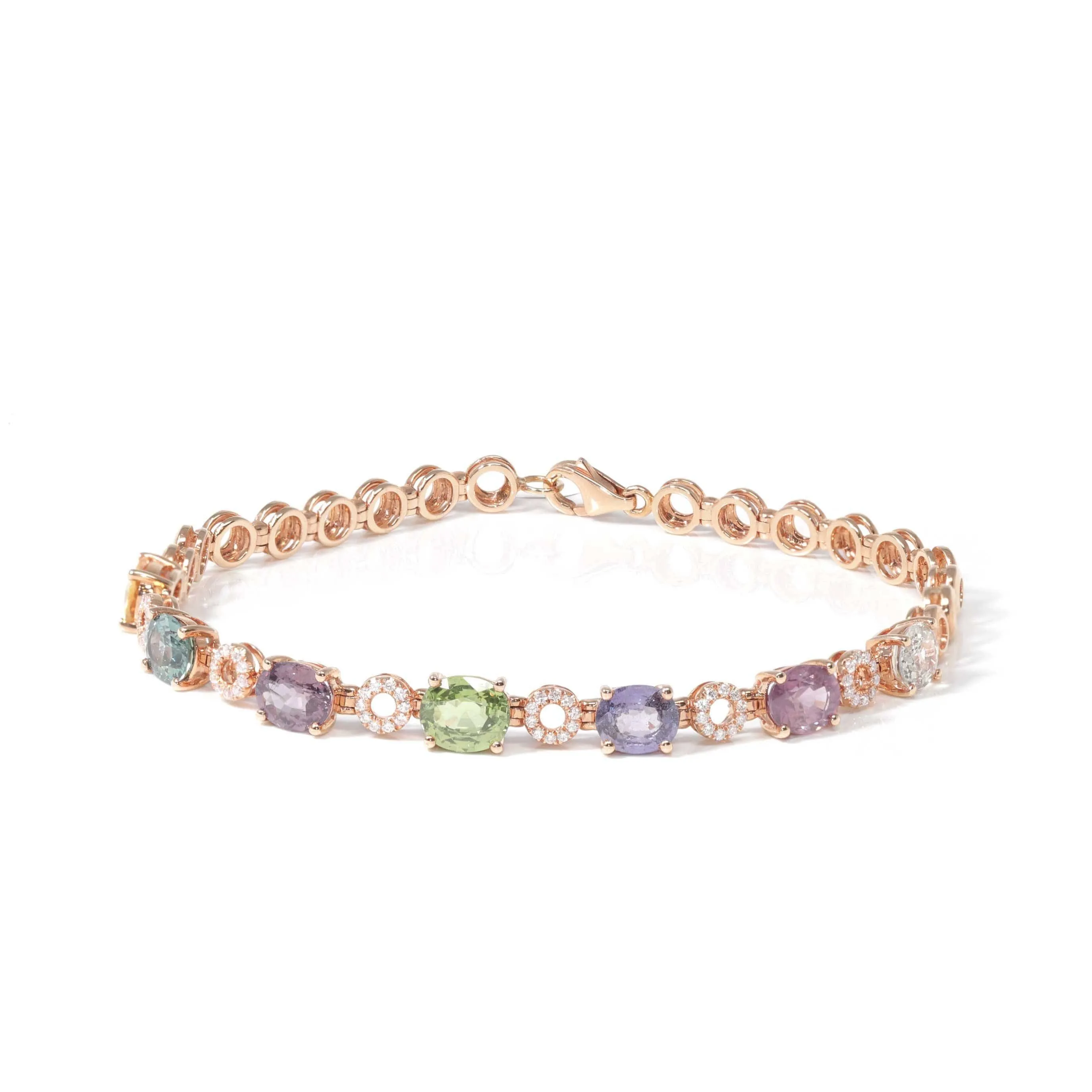 Baikalla™ 18K Rose Gold Natural Color Sapphire and Diamond Bypass Hinge Bracelet