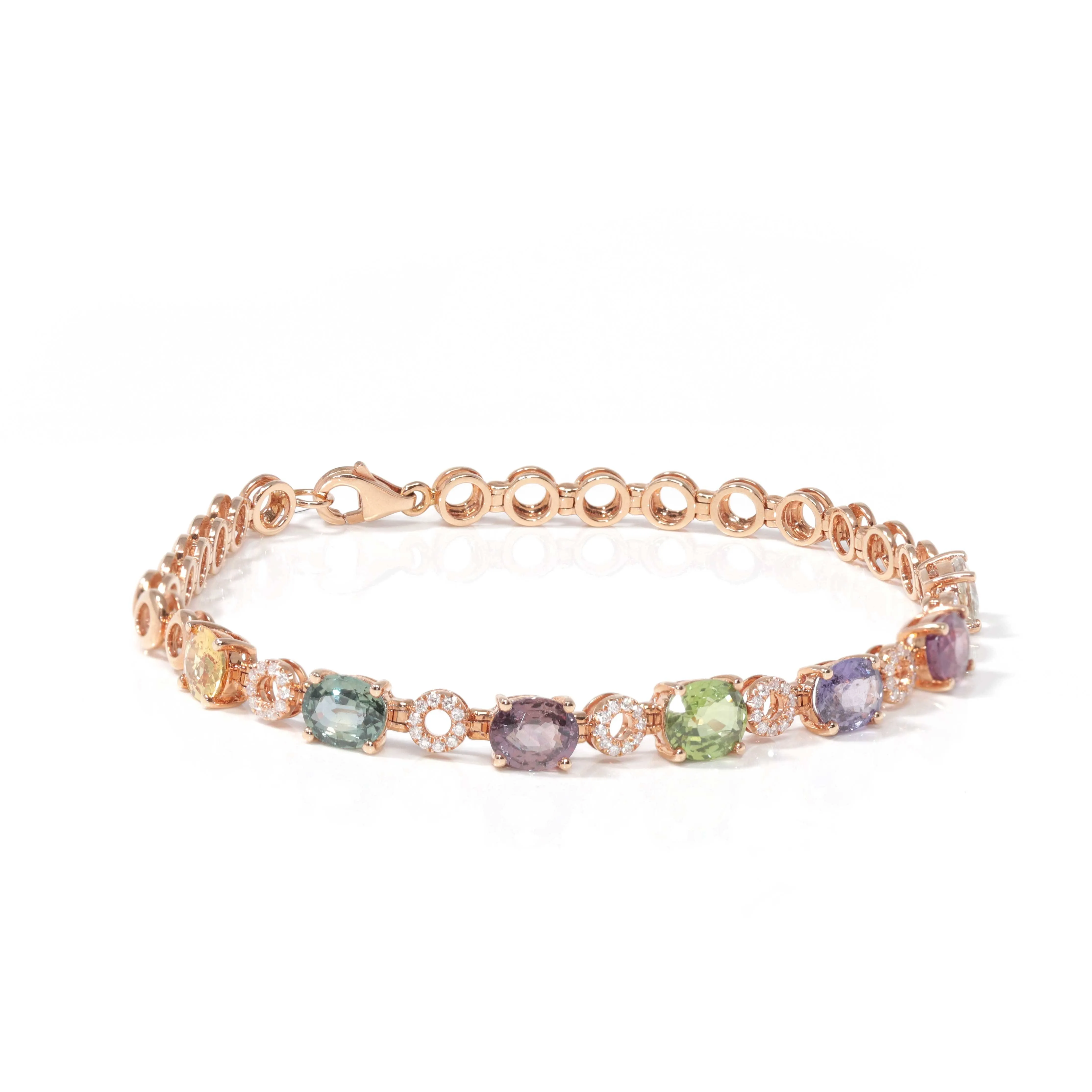 Baikalla™ 18K Rose Gold Natural Color Sapphire and Diamond Bypass Hinge Bracelet