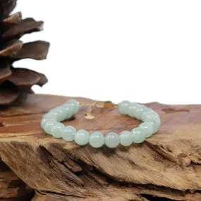 Baikalla Genuine Green Jadeite Jade Bead Bracelet With 18K Yellow Gold Clasp ( 7.5 mm )