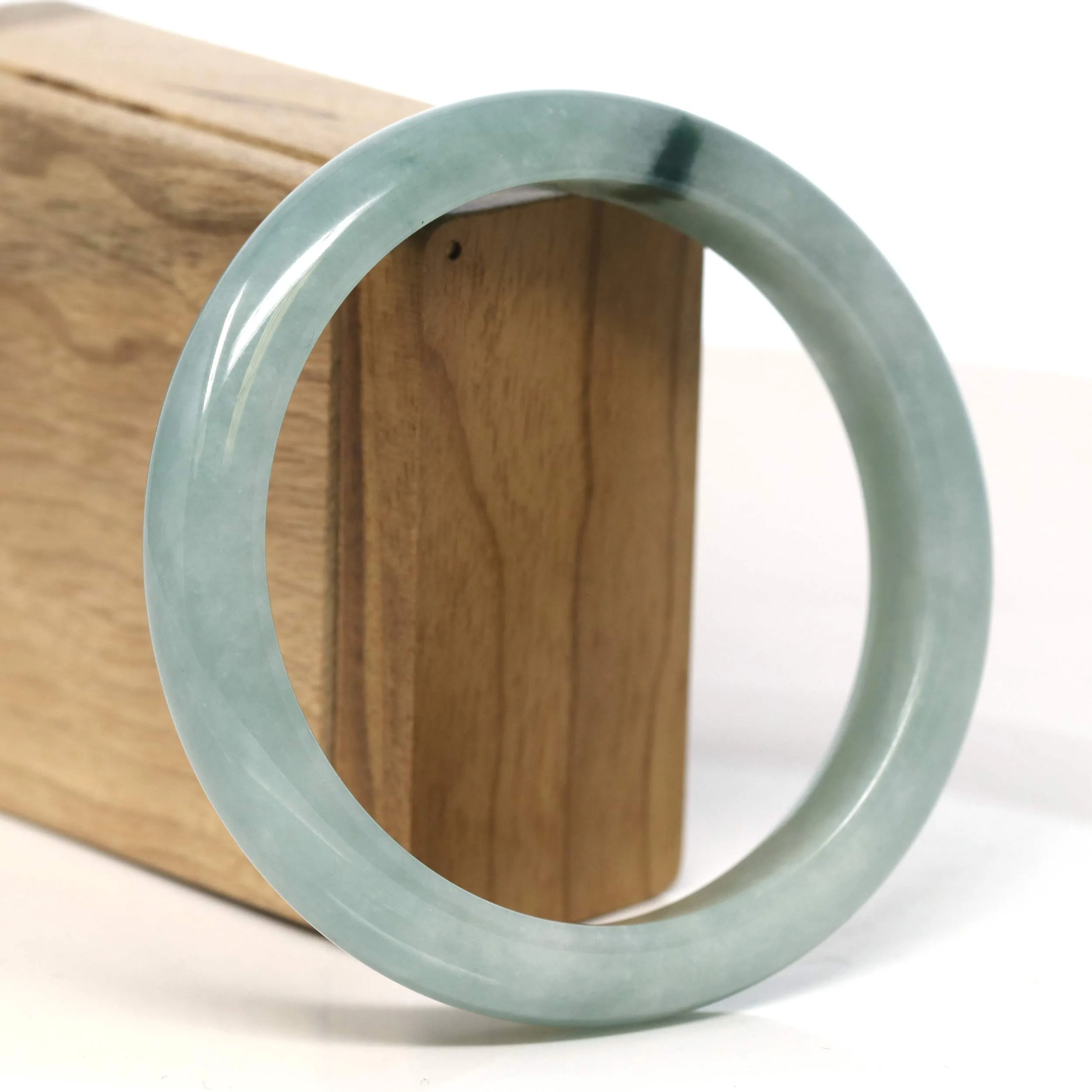 Baikalla "Half Round" Blue-Green Jadeite Jade Bangle Bracelet (63.47 mm) #T401