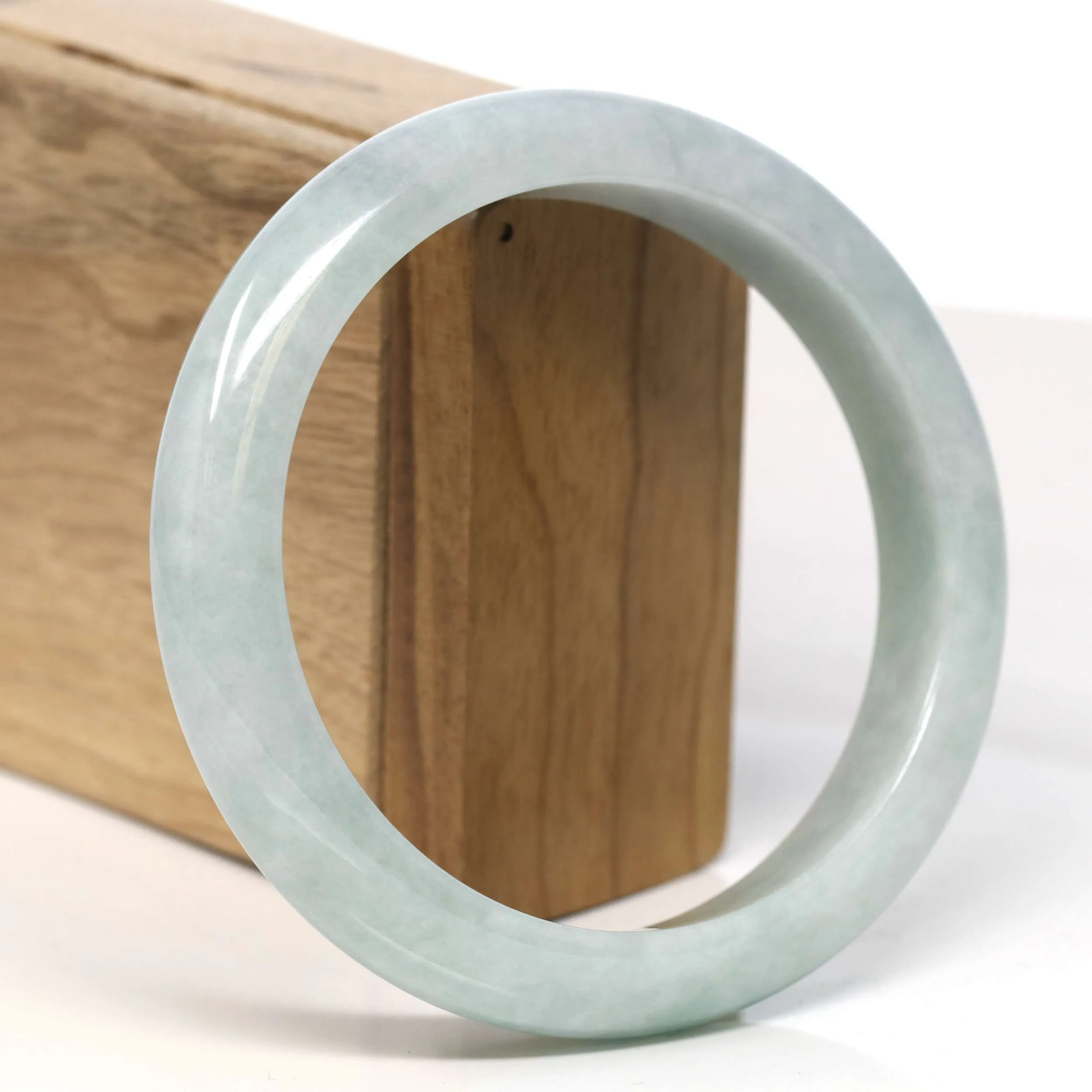 Baikalla "Half Round" Light Green Jadeite Jade Bangle Bracelet (63.08 mm) #T331