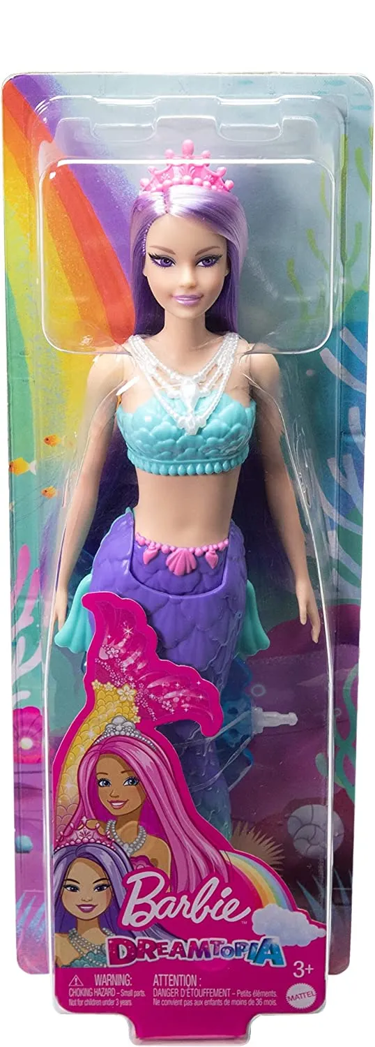 Barbie Dreamtopia Mermaid Doll (Purple Hair) with Blue & Purple Ombre Mermaid Tail and Tiara, Toy for Kids Ages 3 Yrs & Up