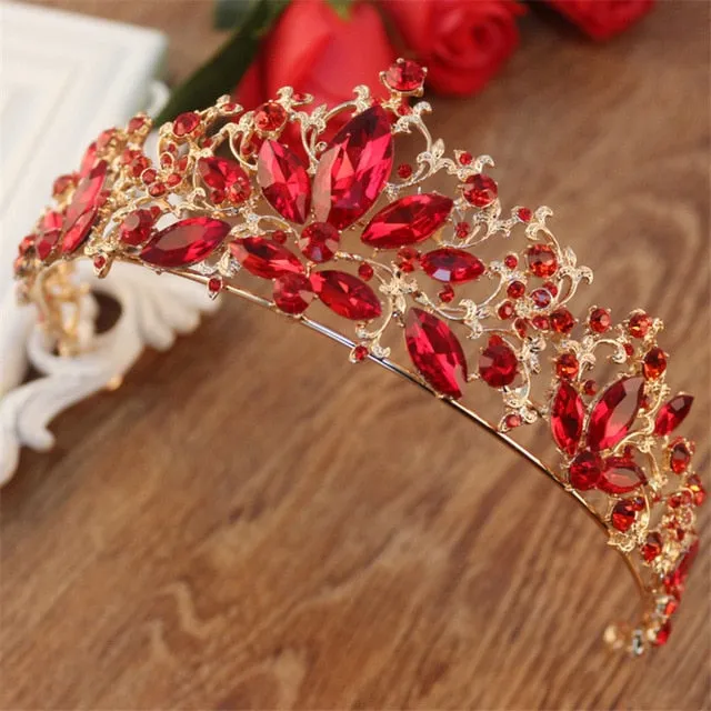 Baroque Gold Color Red Crystal  Hair Accessory Rhinestone Pageant Prom Crown