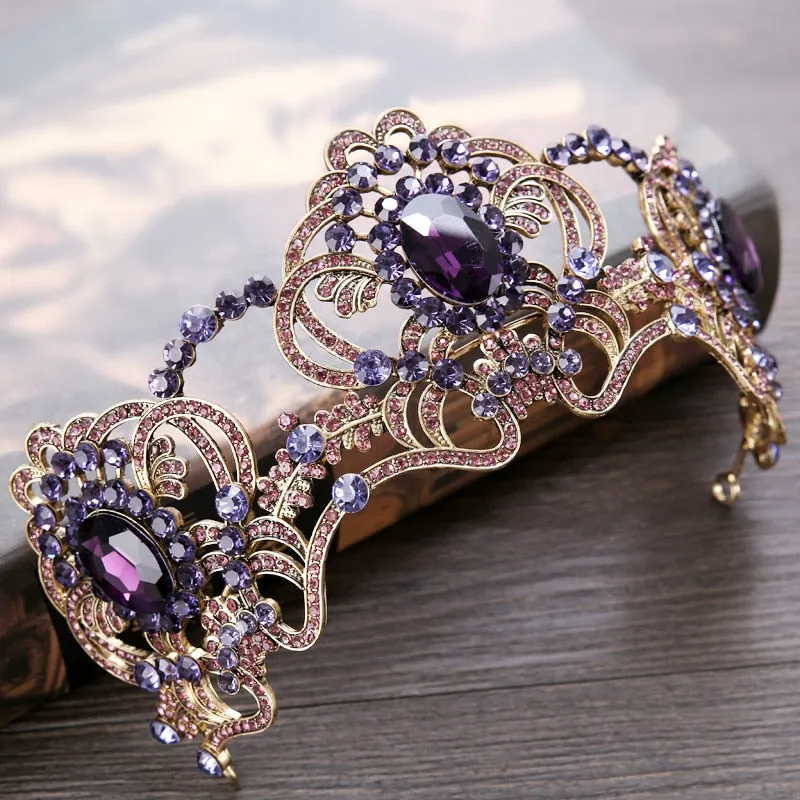 Baroque Magnificent Crystal Amethyst Tone Rhinestone Tiara