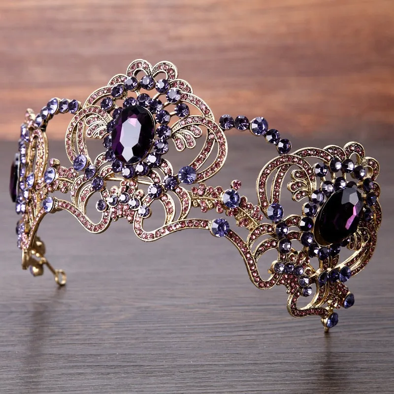Baroque Magnificent Crystal Amethyst Tone Rhinestone Tiara