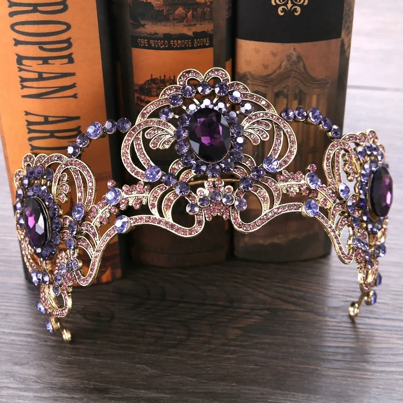 Baroque Magnificent Crystal Amethyst Tone Rhinestone Tiara