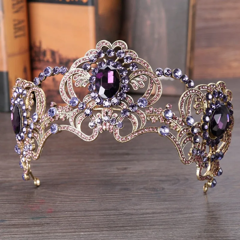Baroque Magnificent Crystal Amethyst Tone Rhinestone Tiara