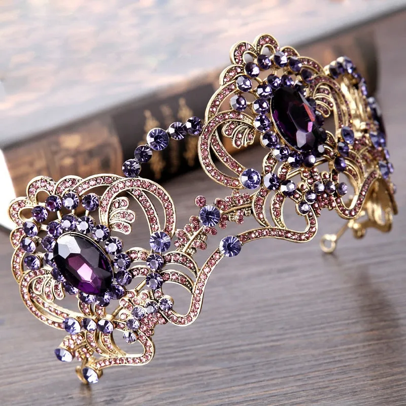 Baroque Magnificent Crystal Amethyst Tone Rhinestone Tiara