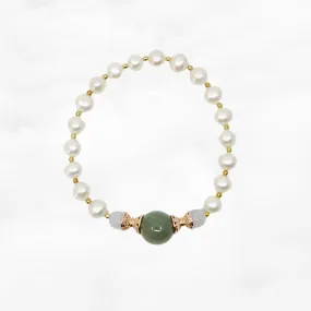 Beaded Jadeite and Pearl Bracelet 16cm