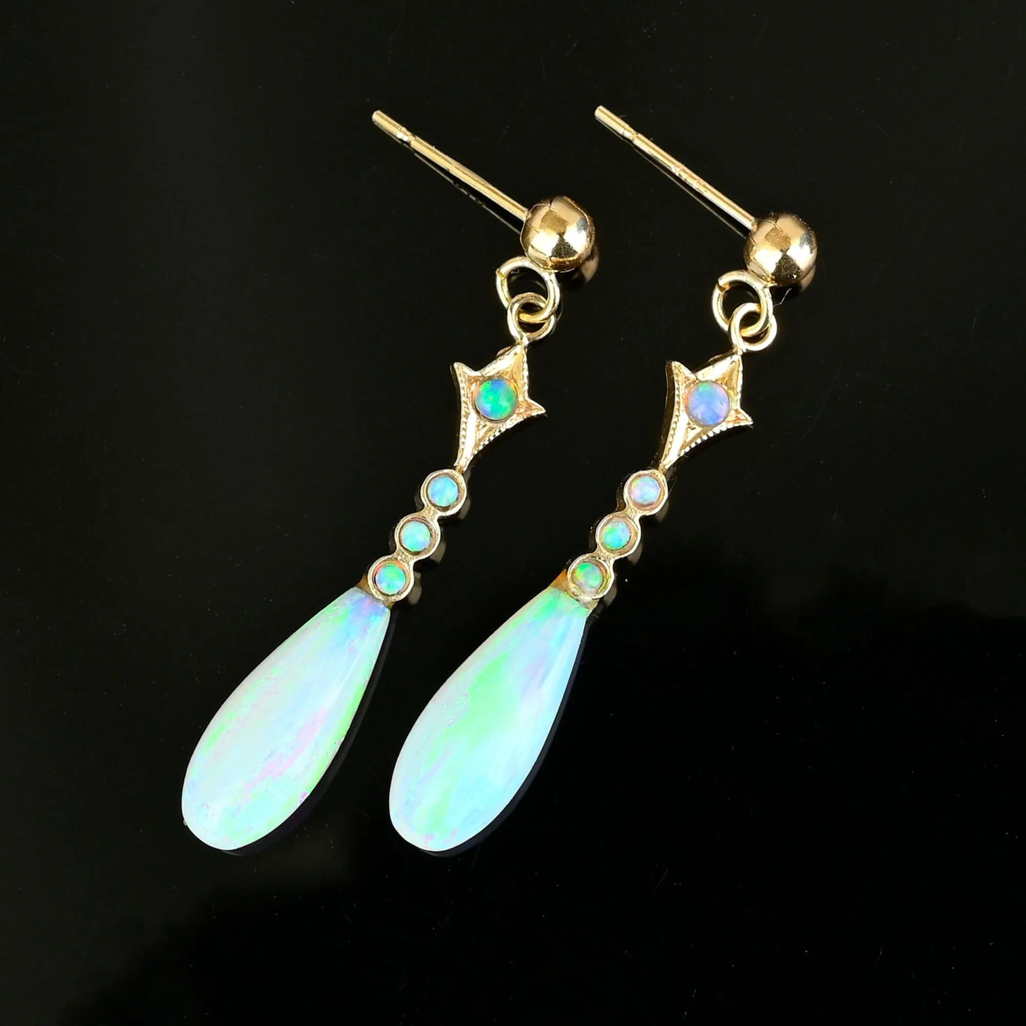 Beautiful Vintage Gold Dangle Teardrop Opal Earrings