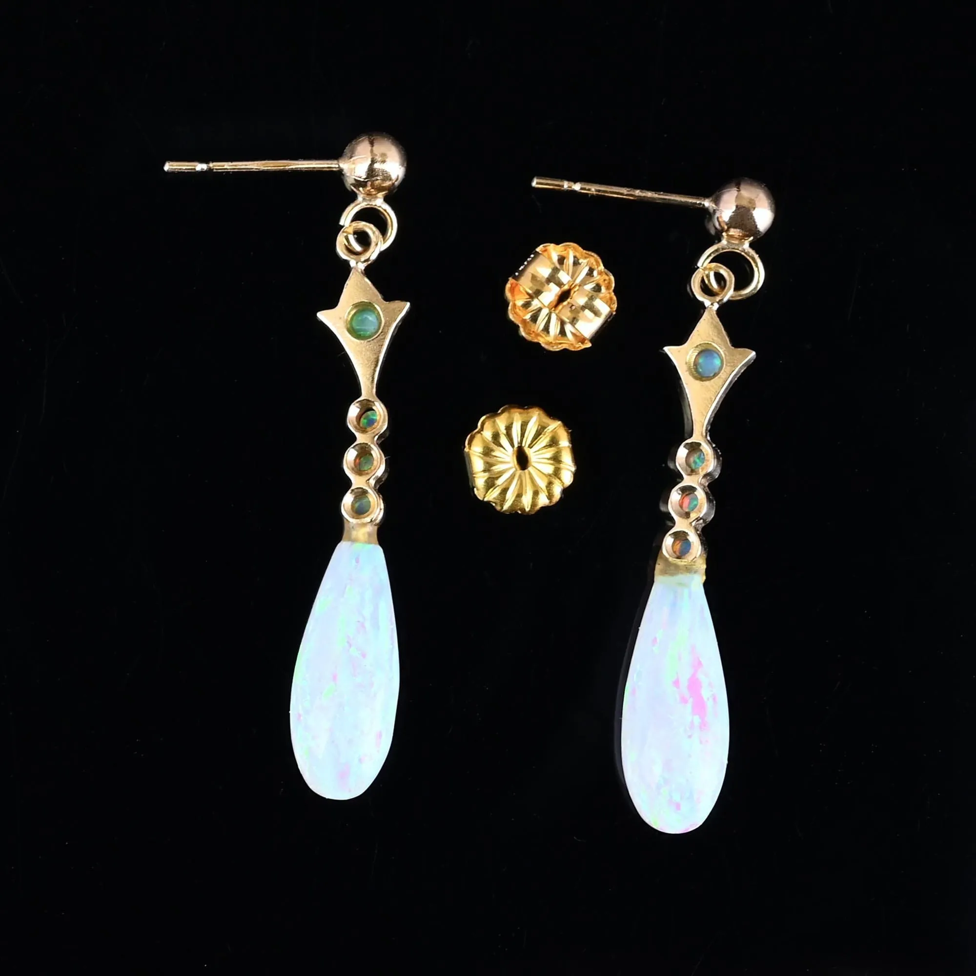 Beautiful Vintage Gold Dangle Teardrop Opal Earrings
